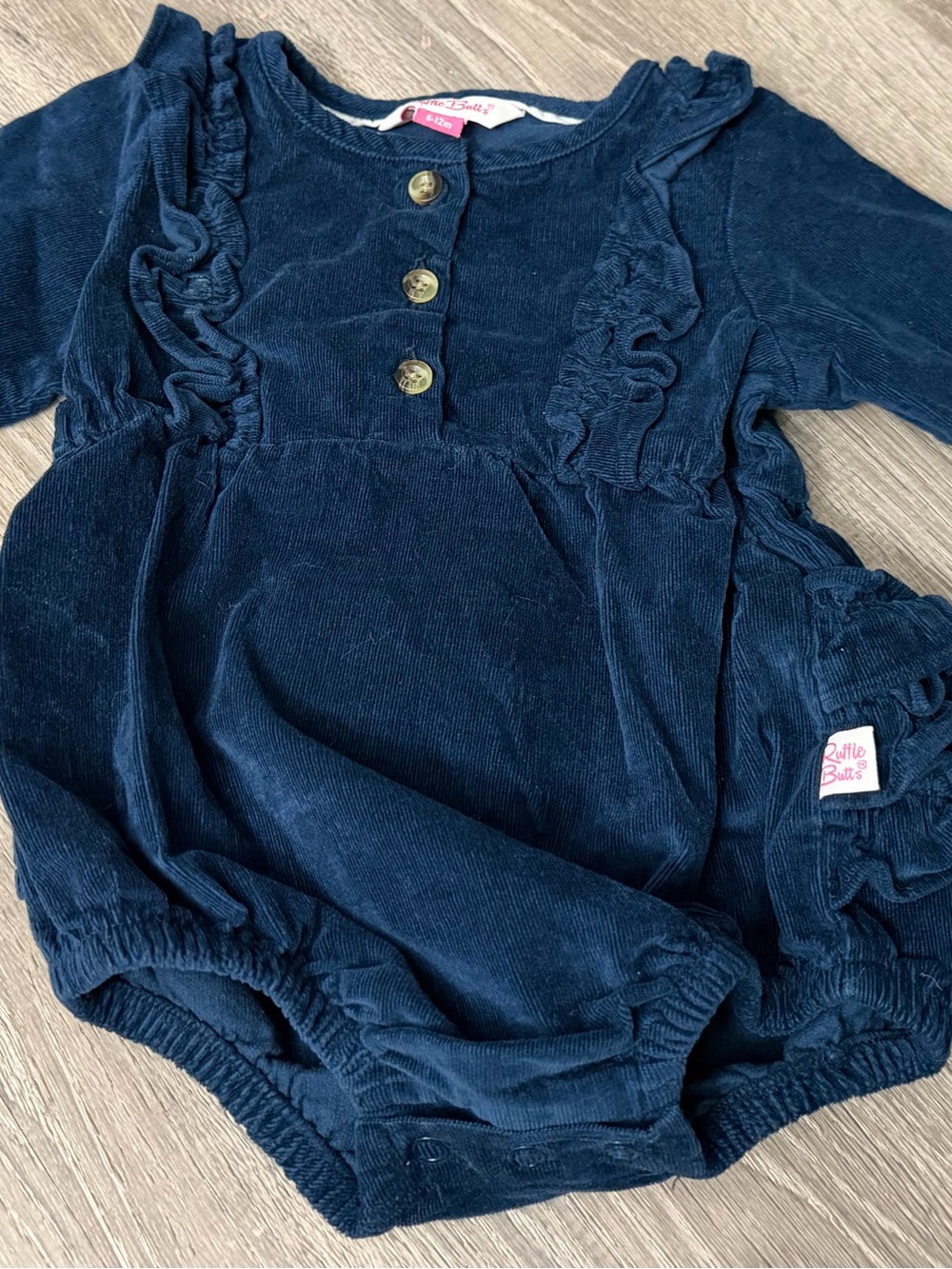 Ruffle Butts Navy Corduroy Ruffled Baby Romper